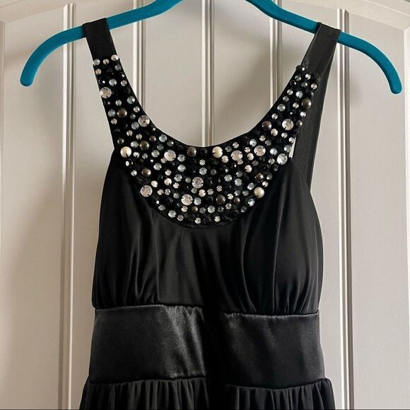 Love Reign Black Jewel Beaded Neckline Black Tie Holiday Party Midi Dress SZ S - Picture 4 of 9